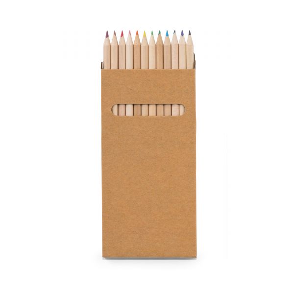 Caixa de cartão com 12 lápis de cor.